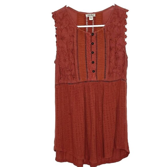 Lucky Brand Babydoll Top sz XS Linen Blend Embroidered Lace Y2K - Picture 1 of 6